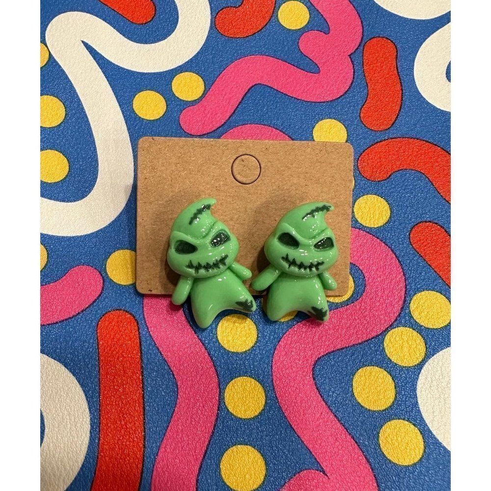 Oogie Boogie Nightmare Before Christmas Green Halloween Stud Earrings.
